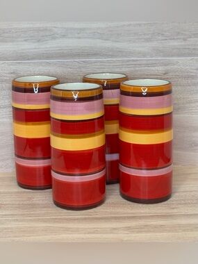 Design Pac Vibrant Red Striped Ceramic Beverage Tumblers - Set of 4